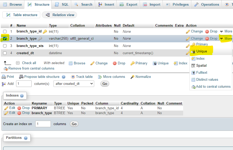 how to add unique key in mysql